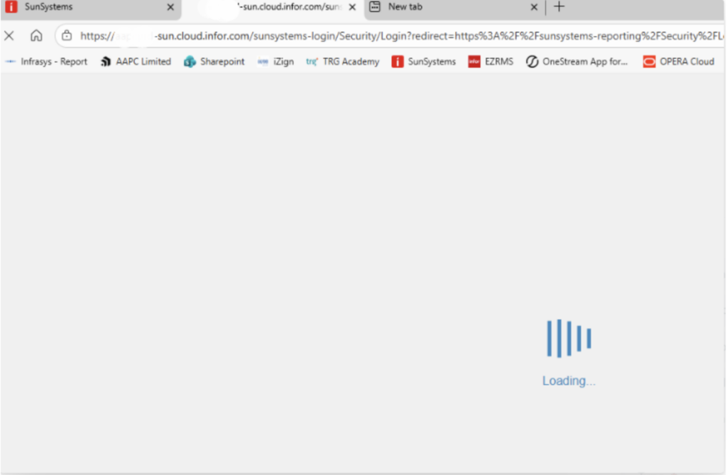 SunSystems Keeps Loading When Logging in via Infor OS